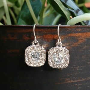 CZ square silver dangle earrings